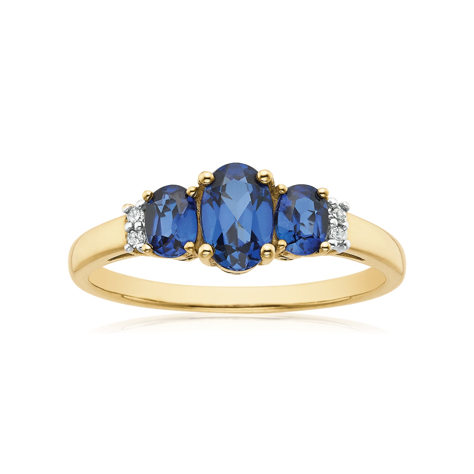 Blue Sapphire Stone Gold Ring-Oval high quality Cut--Between Two Zircon Stones-Very Compatibl