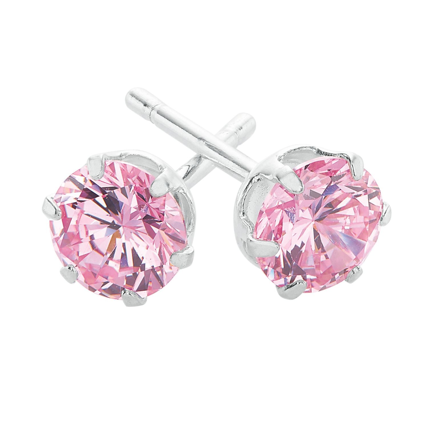 Sterling Silver with 5mm Pink Cubic Zirconia Stud Earrings – Zamels
