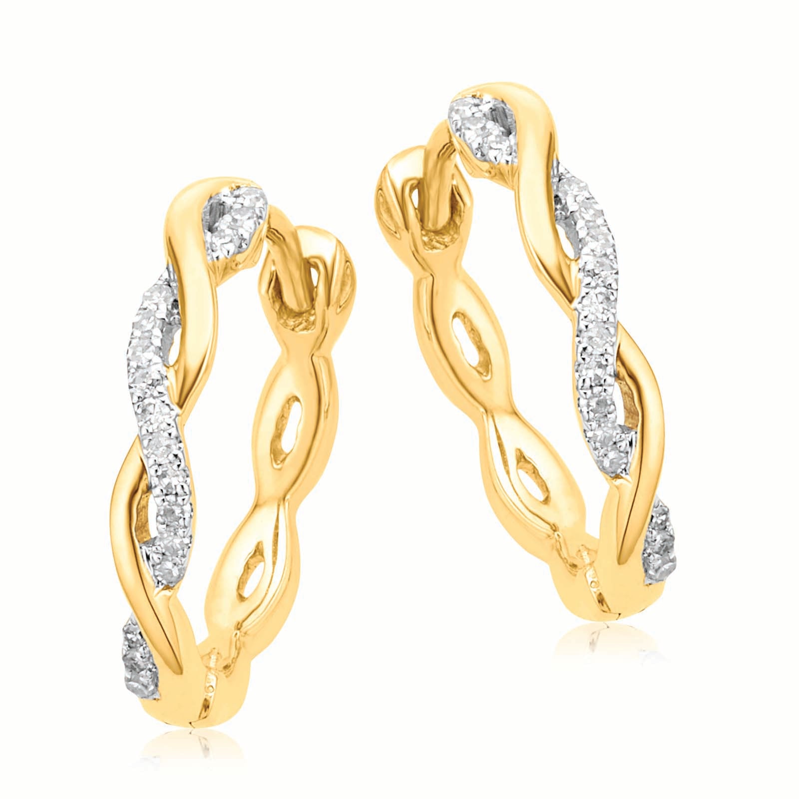 9ct Yellow Gold Round Brilliant Cut Diamond Set Huggies Earrings – Zamels