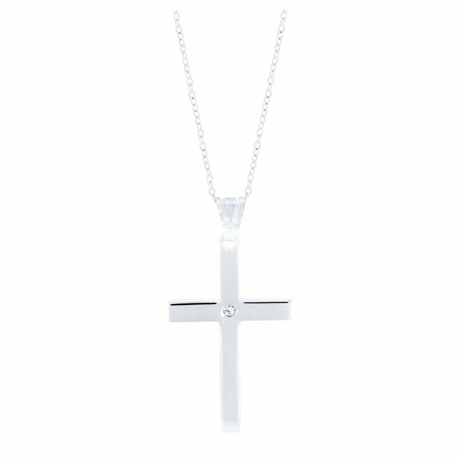 Cross with White CZ in retailer Sterling Silver with chain.