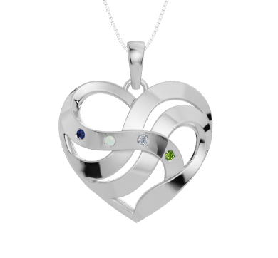 Personalised 4 Birthstones Heart Pendant