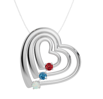 Personalised 3 Birthstones Multi Layered Heart Pendant