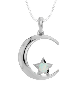 Personalised Birthstone Moon & Star Pendant