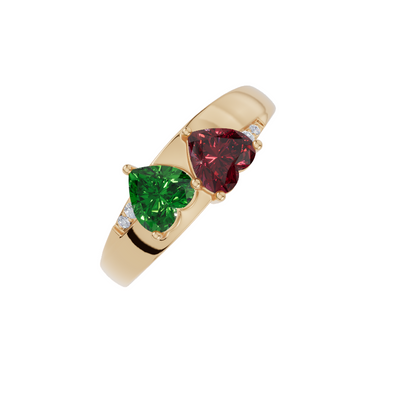 Personalised 2 Heart Birthstones Cubic Zirconia Ring