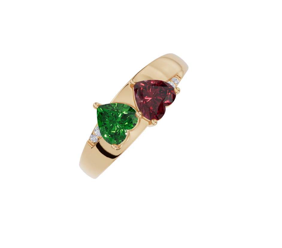 Personalised 2 Heart Birthstones Cubic Zirconia Ring