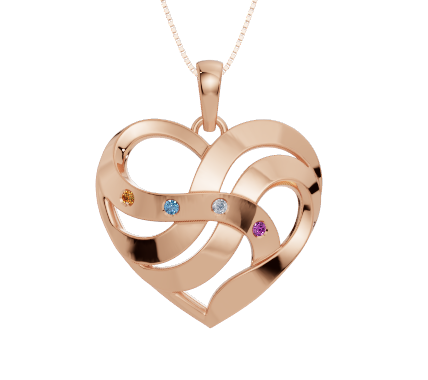 Personalised 4 Birthstones Heart Pendant