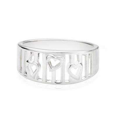 Sterling Silver 3 Hearts in Rectangle Ring