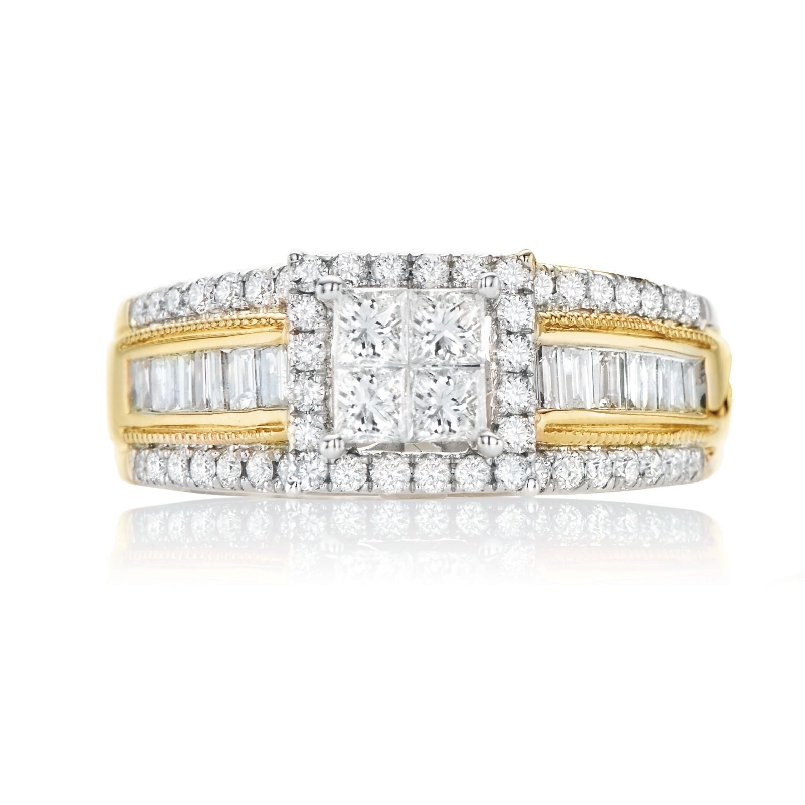 New York 14ct Yellow Gold Princess, Baguette & Round Cut 1.00 Carat tw Diamond Ring