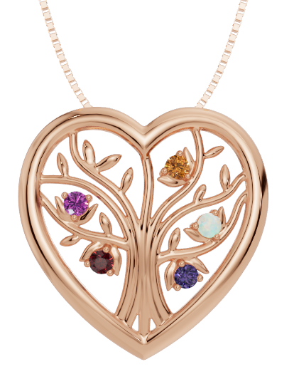 Personalised 5 Birthstones Heart Tree Pendant