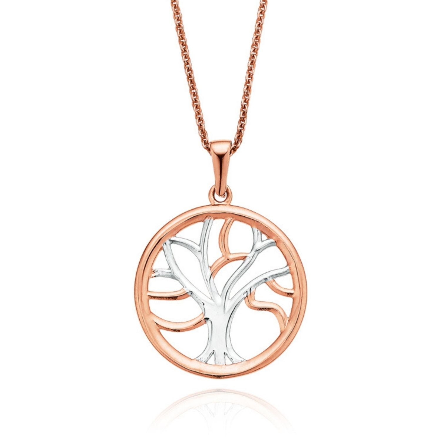 9ct Rose Gold Tree of Life Rhodium Plated Pendant