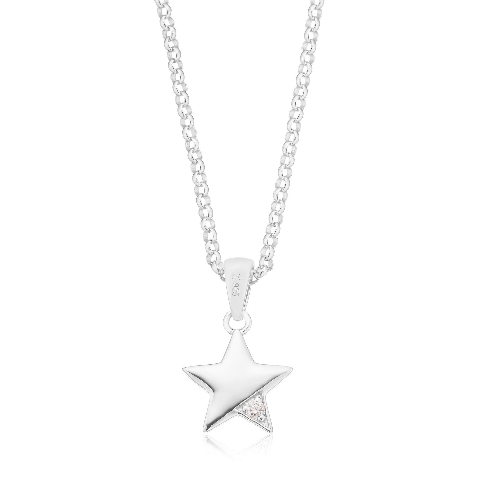 My First Diamond Kids Sterling Silver Round Brilliant Cut Diamond Set Star Necklace