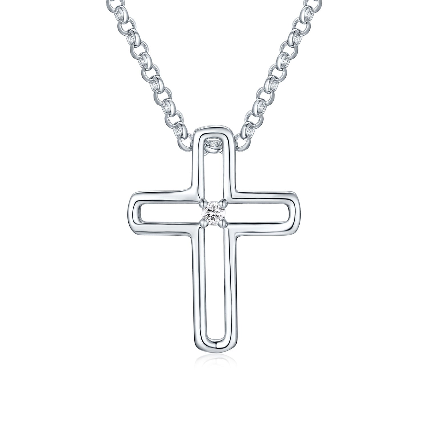 My First Diamond Kids Sterling Silver Round Brilliant Cut Diamond Set Cross Necklace