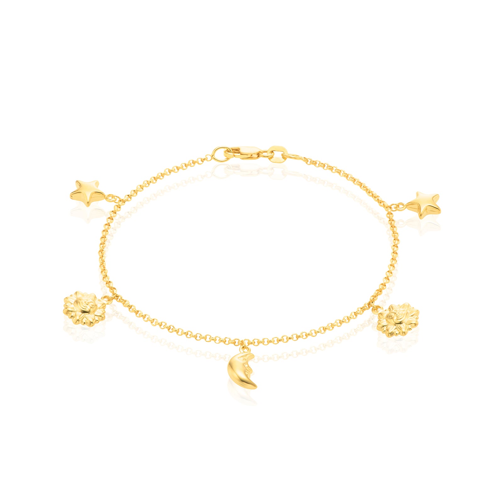 9ct Yellow Gold Silver Filled 19cm Sun Moon Star Bracelet