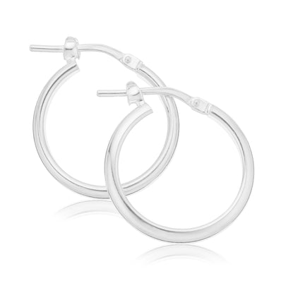 Sterling Silver 15x1.5mm Round Pattern Hoop Earrings