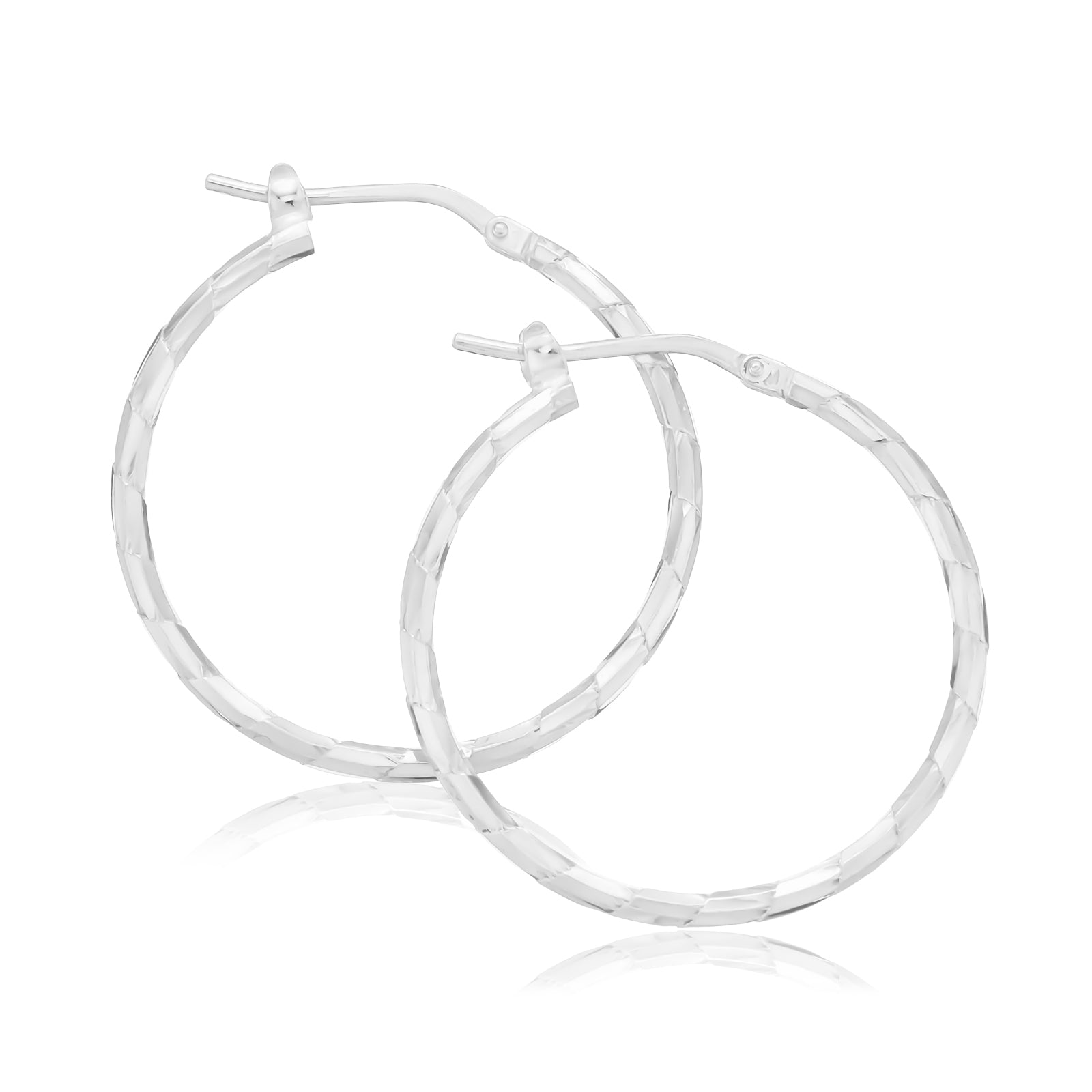 Sterling Silver 25x1.8mm Patterned  Hoop Earrings