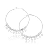 Sterling Silver  40 mm Star Clover Crescent Hoop Earrings