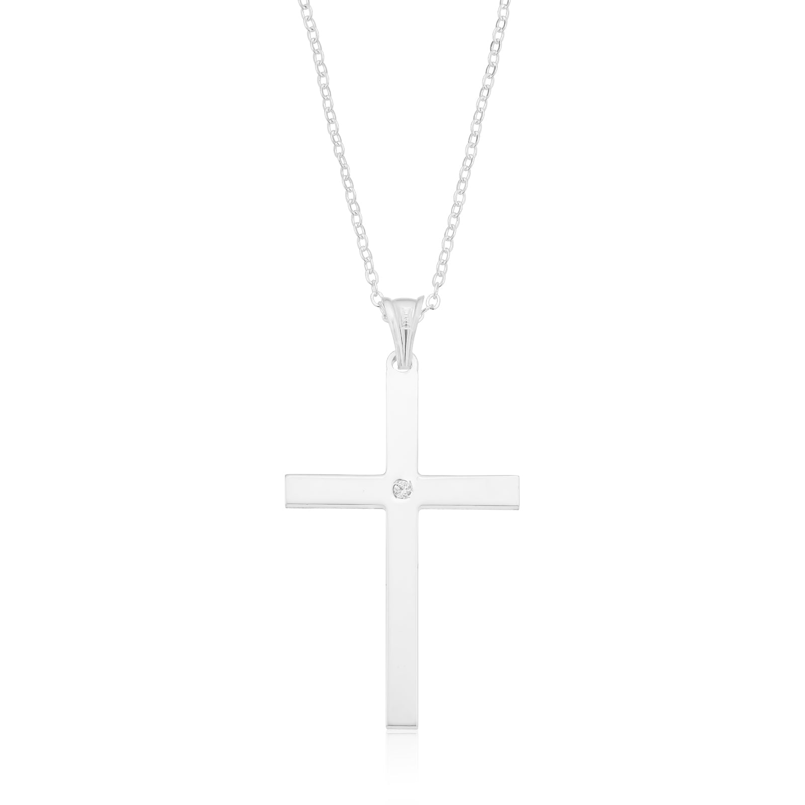 Sterling Silver 45x25mm Wheat Cubic Zirconia Cross Pendant