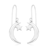 Sterling Silver Moon Star Drop Earrings