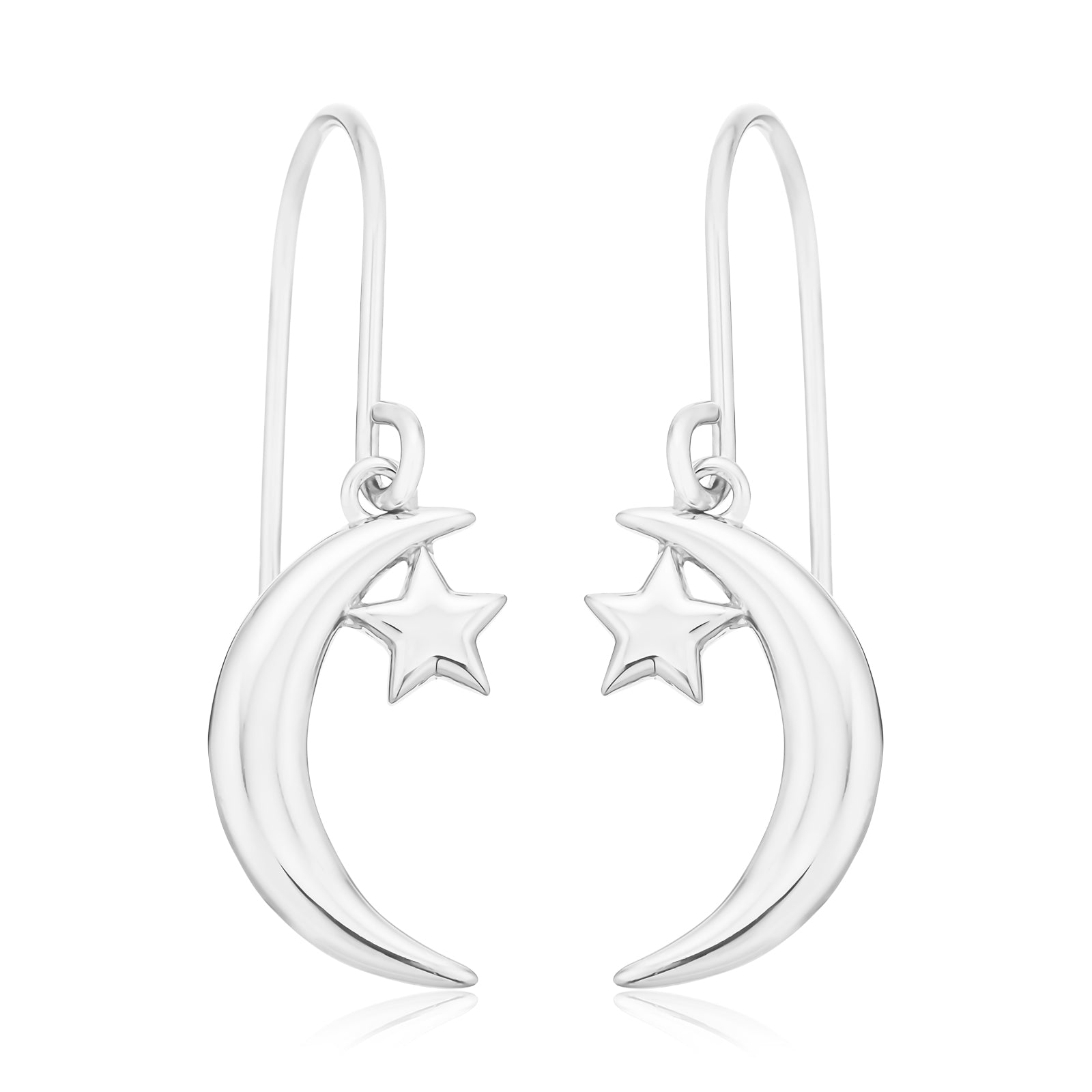 Sterling Silver Moon Star Drop Earrings