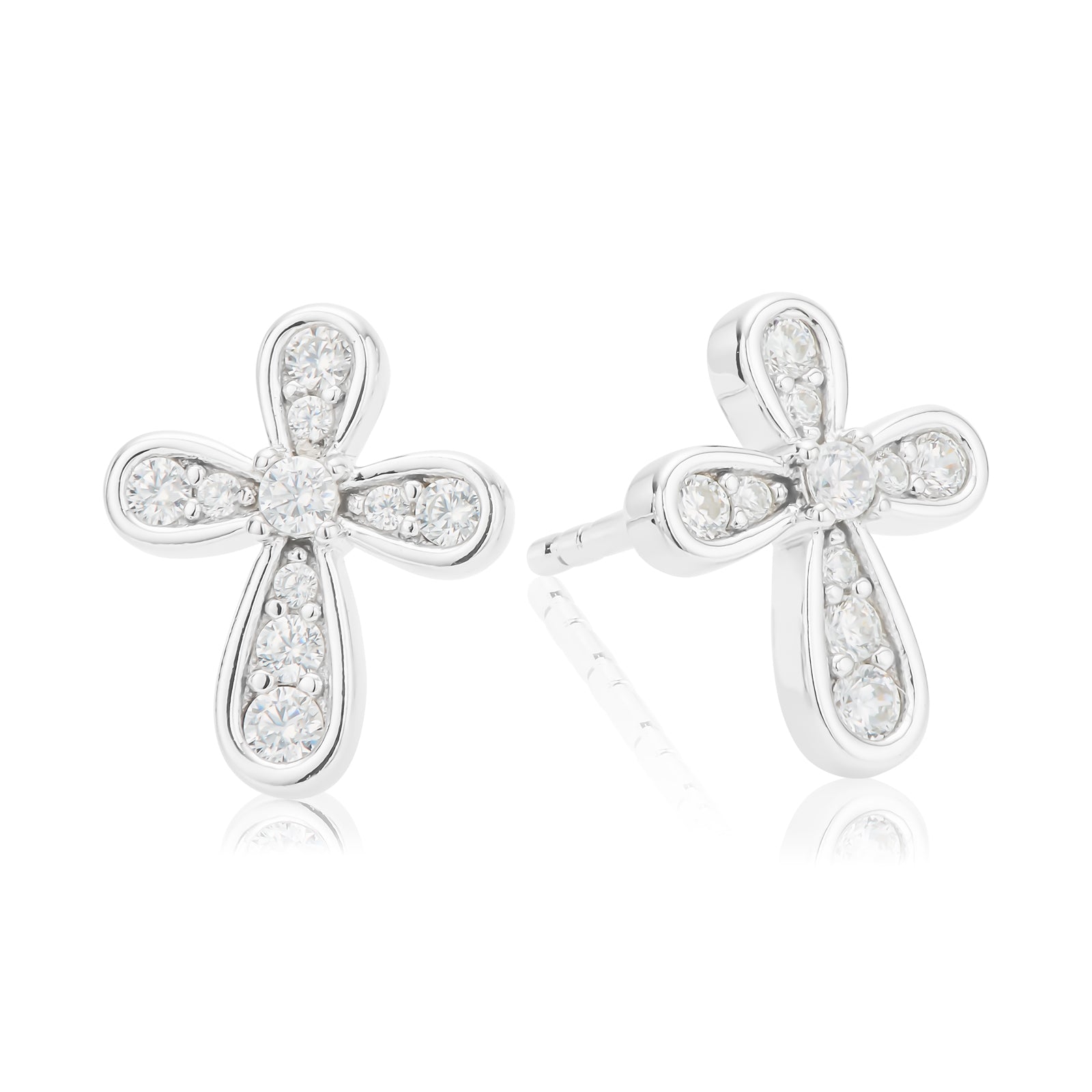 Sterling Silver Round Cubic Zirconia Cross Earrings