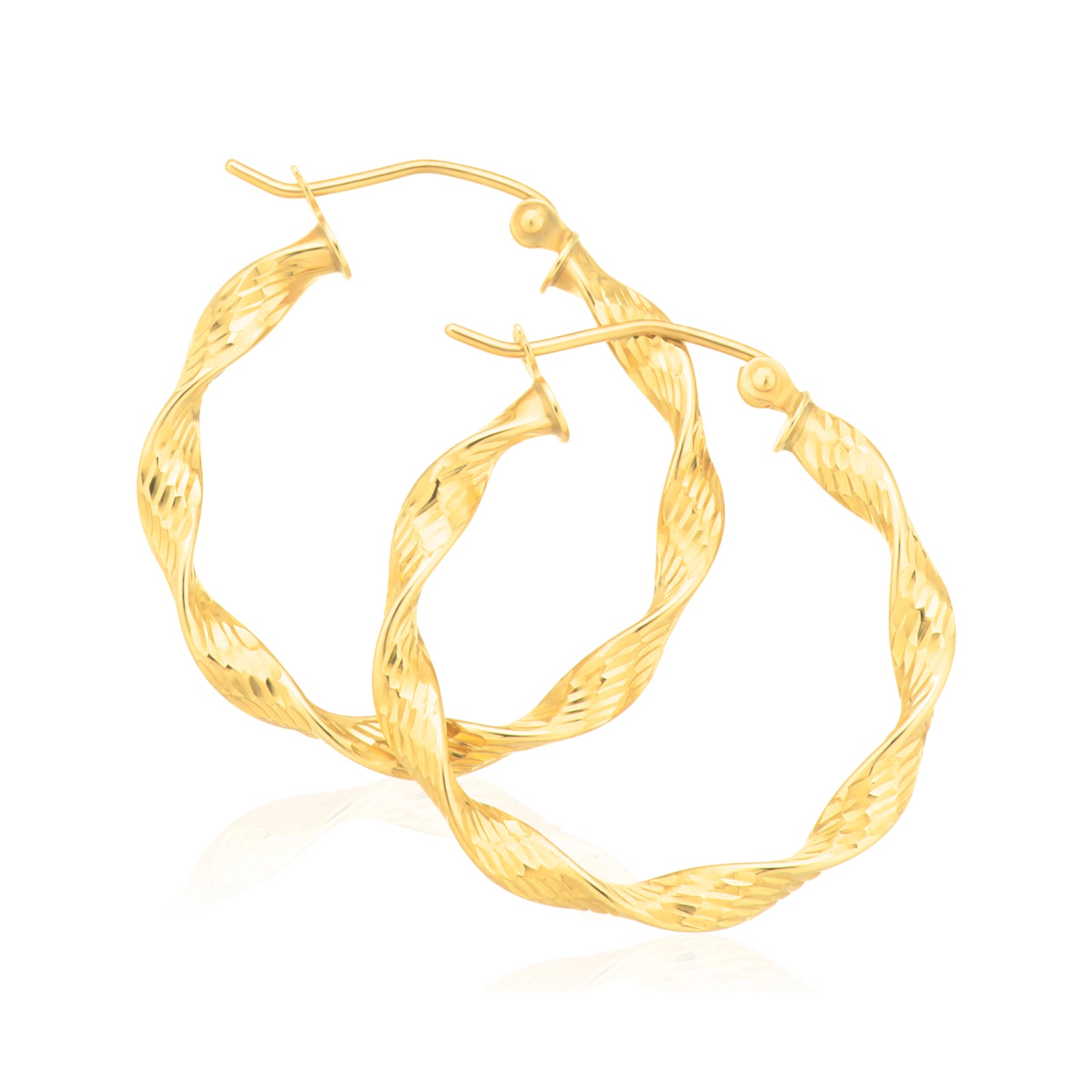 9ct Yellow Gold Round 3x25mm Twist Hoop Earrings – Zamels