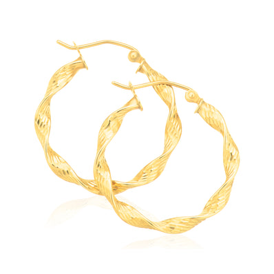 9ct Yellow Gold Round 3x25mm Twist Hoop Earrings