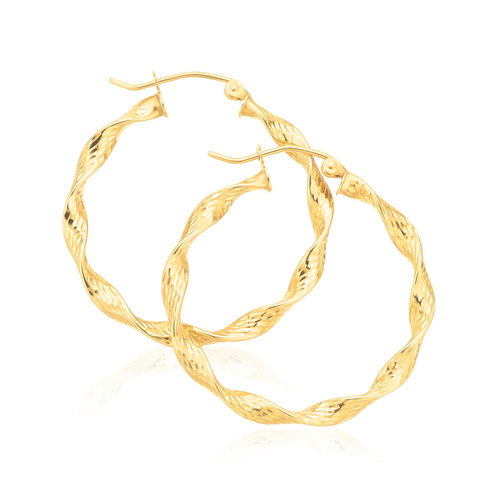 9ct Yellow Gold Round 3x30mm Twist Hoop Earrings