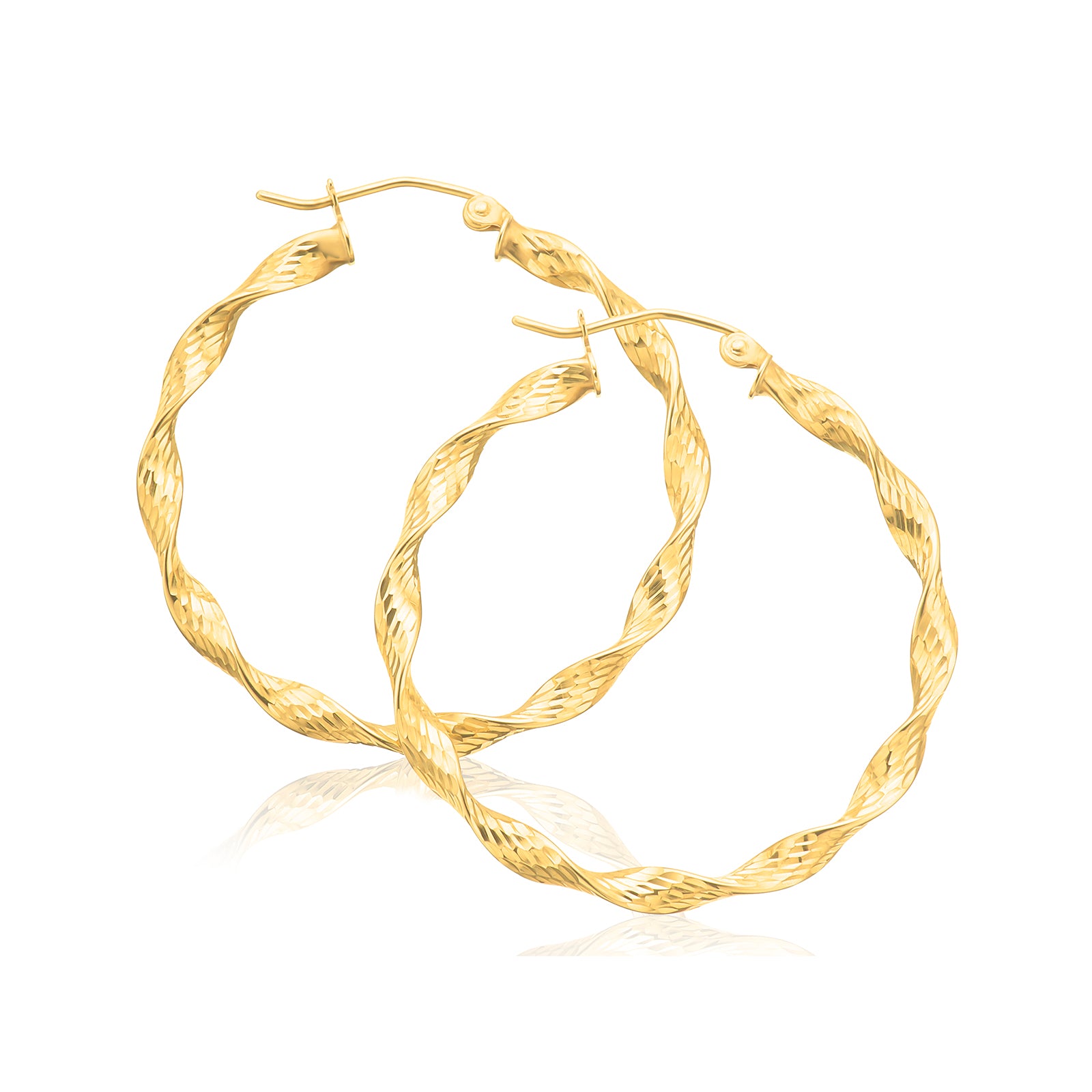 9ct Yellow Gold Round 3x35mm Twist Hoop Earrings – Zamels