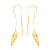 9ct Yellow Gold Leaf Thread Drop Earrings