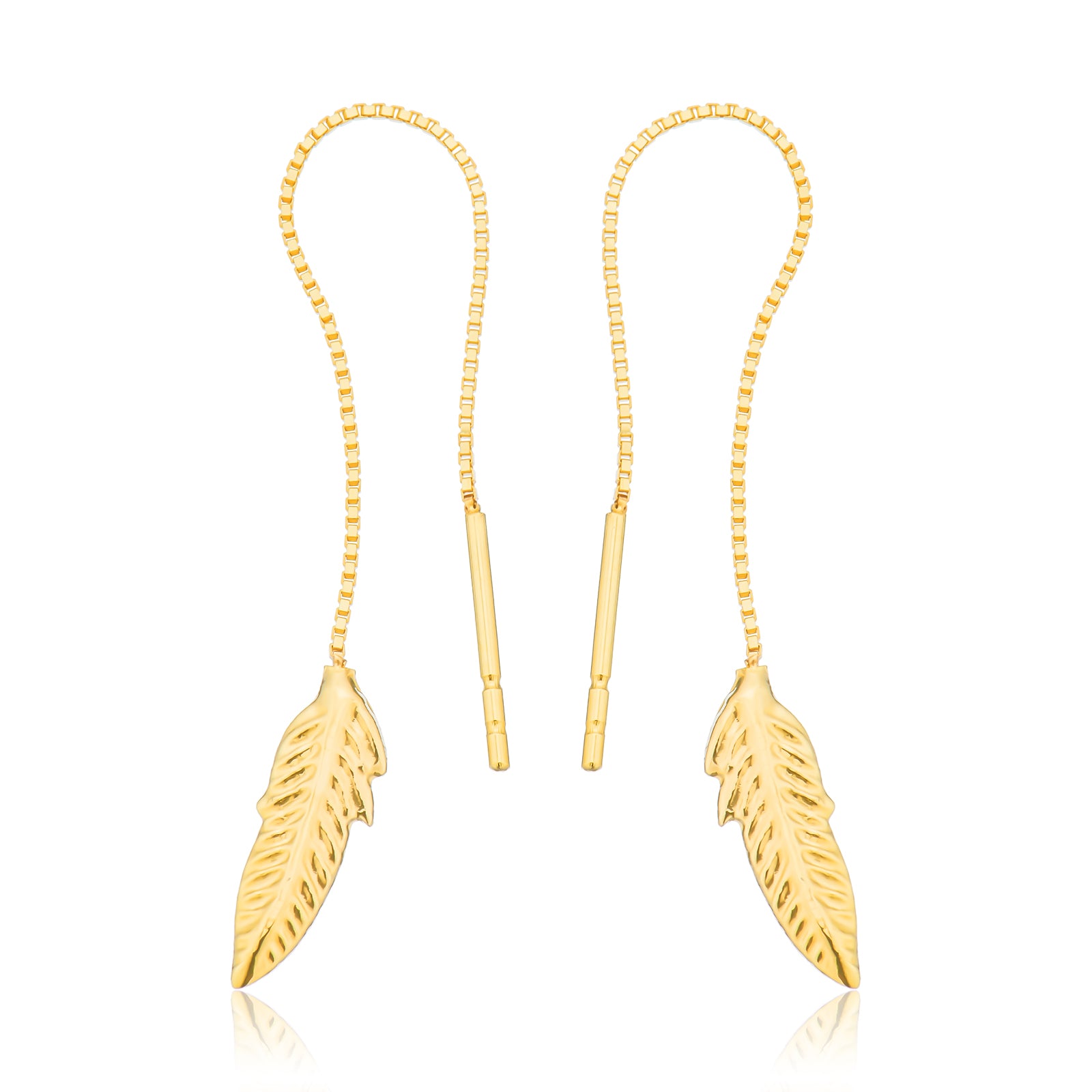 9ct Yellow Gold Leaf Thread Drop Earrings