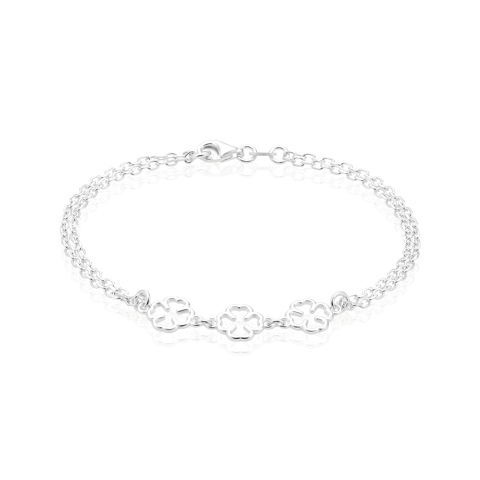 Sterling Silver 19cm Clover Bracelet