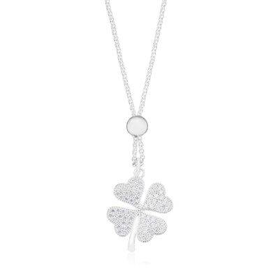 Sterling Silver Round Cut 45cm White Cubic Zirconia Clover Necklace