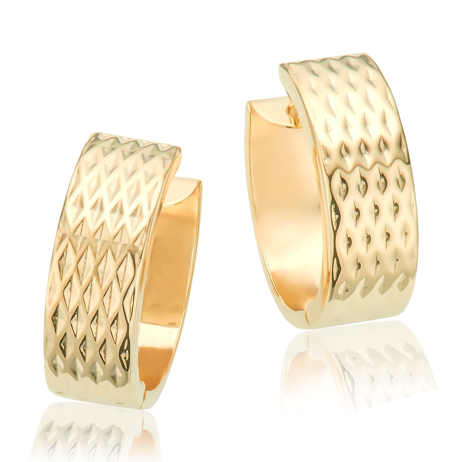 9ct Yellow Gold Pattern Huggie Earrings