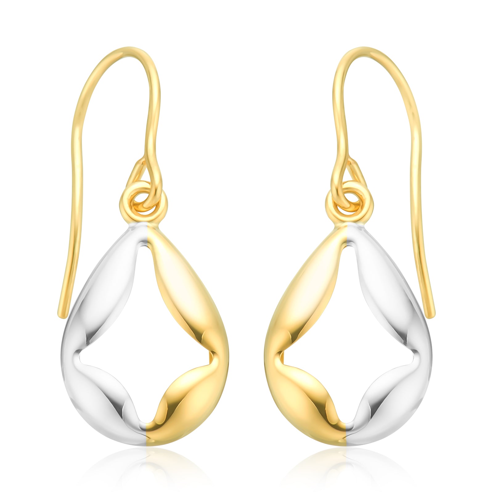 9ct Two Tone Drop Earrings