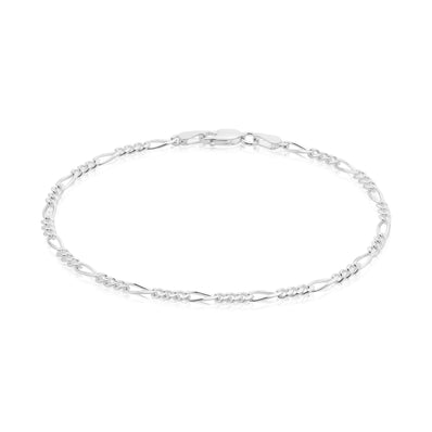 Sterling Silver 21cm 1:3 Figaro 80 Gauge Bracelet