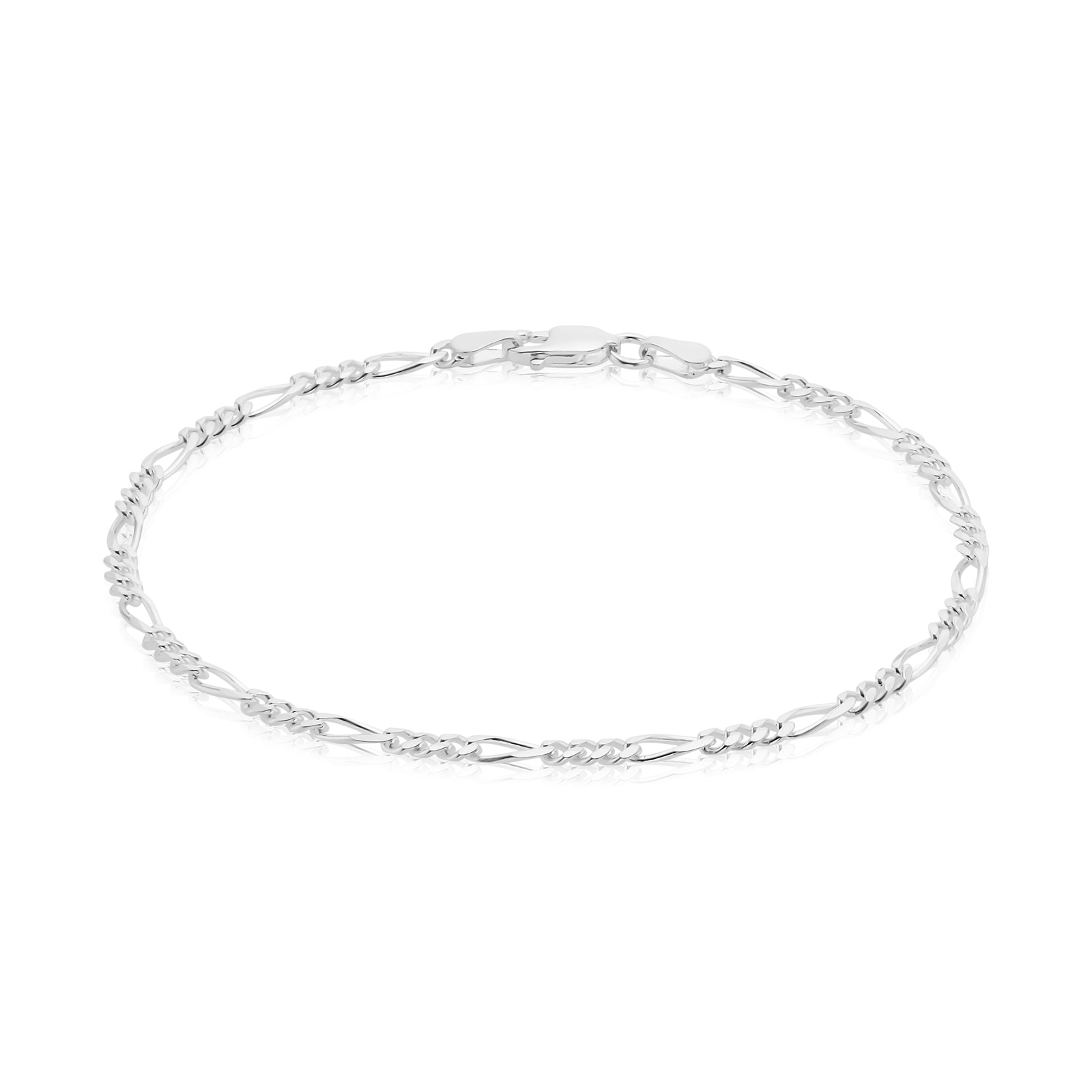 Sterling Silver 21cm 1:3 Figaro 80 Gauge Bracelet