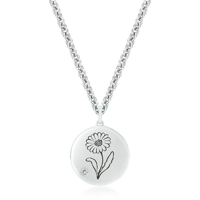 Sterling Silver 2mm White Topaz Daisy April Pendant