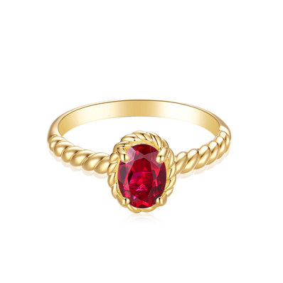 9ct Yellow Gold Oval Cut 7x5mm Created Ruby July Ring