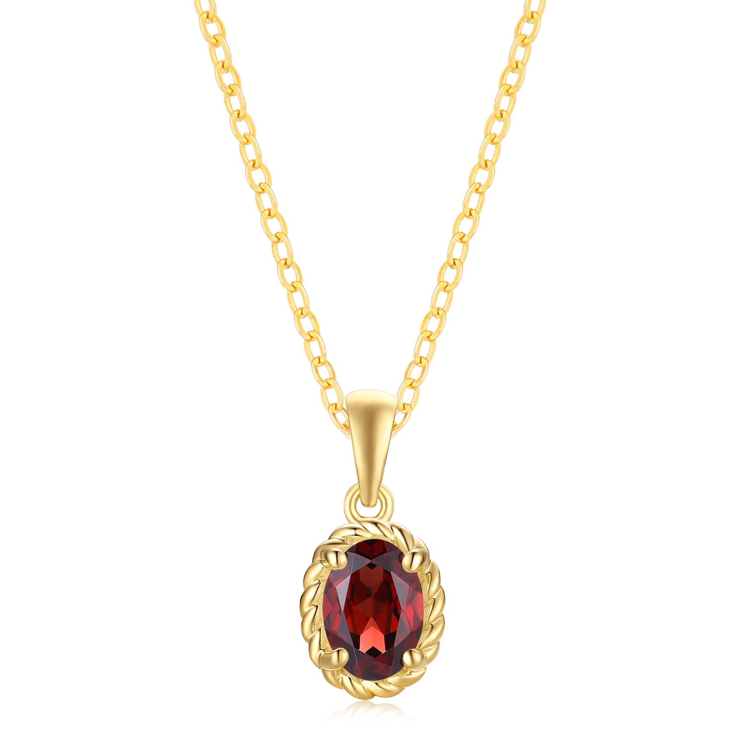 9ct Yellow Gold Oval Cut 7x5mm Garnet January Pendant