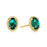 9ct Yellow Gold Oval Cut 6x4 mm Created Emerald May Birthstone Stud Earrings