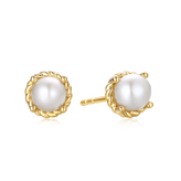 9ct Yellow Gold Round 6 mm White Fresh Water Pearl June Birthstone Stud Earrings