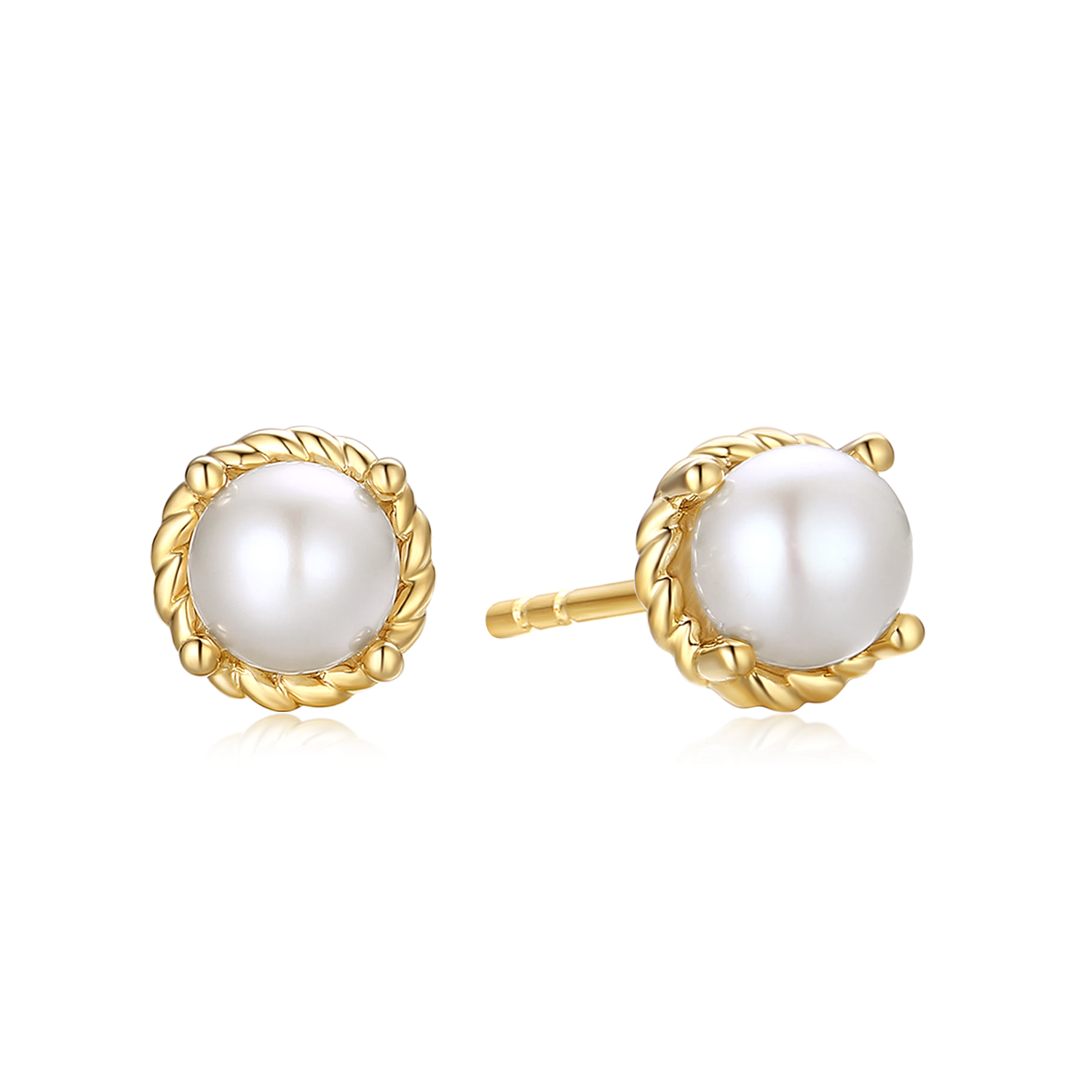 9ct Yellow Gold Round 6 mm White Fresh Water Pearl June Birthstone Stud Earrings