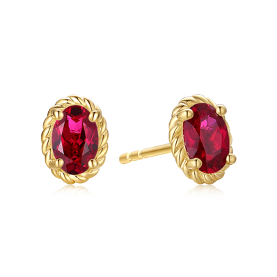 9ct Yellow Gold Oval Cut 6x4mm Created Ruby July Stud Earrings