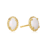 9ct Yellow Gold Oval Cut 6x4mm White Opal October Earrings