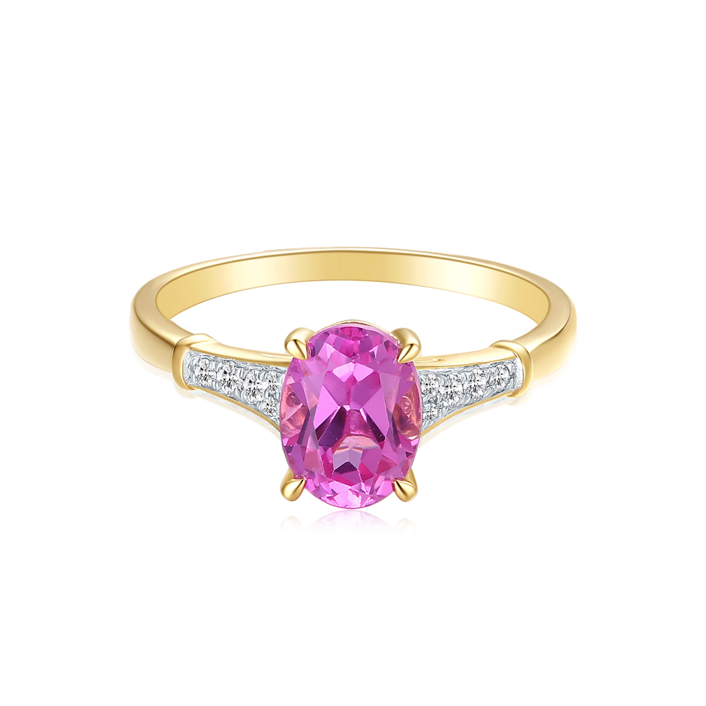 9ct Yellow Gold Oval Cut 8x6mm Created Pink Sapphire 0.10 Carat tw Rho ...