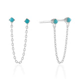 Sterling Silver Round Cut 2mm Turquoise Earrings