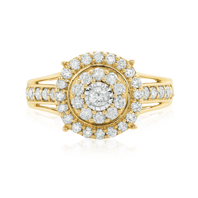 9ct Yellow and White Gold Round Cut with 1 CARAT tw of Diamonds Ring