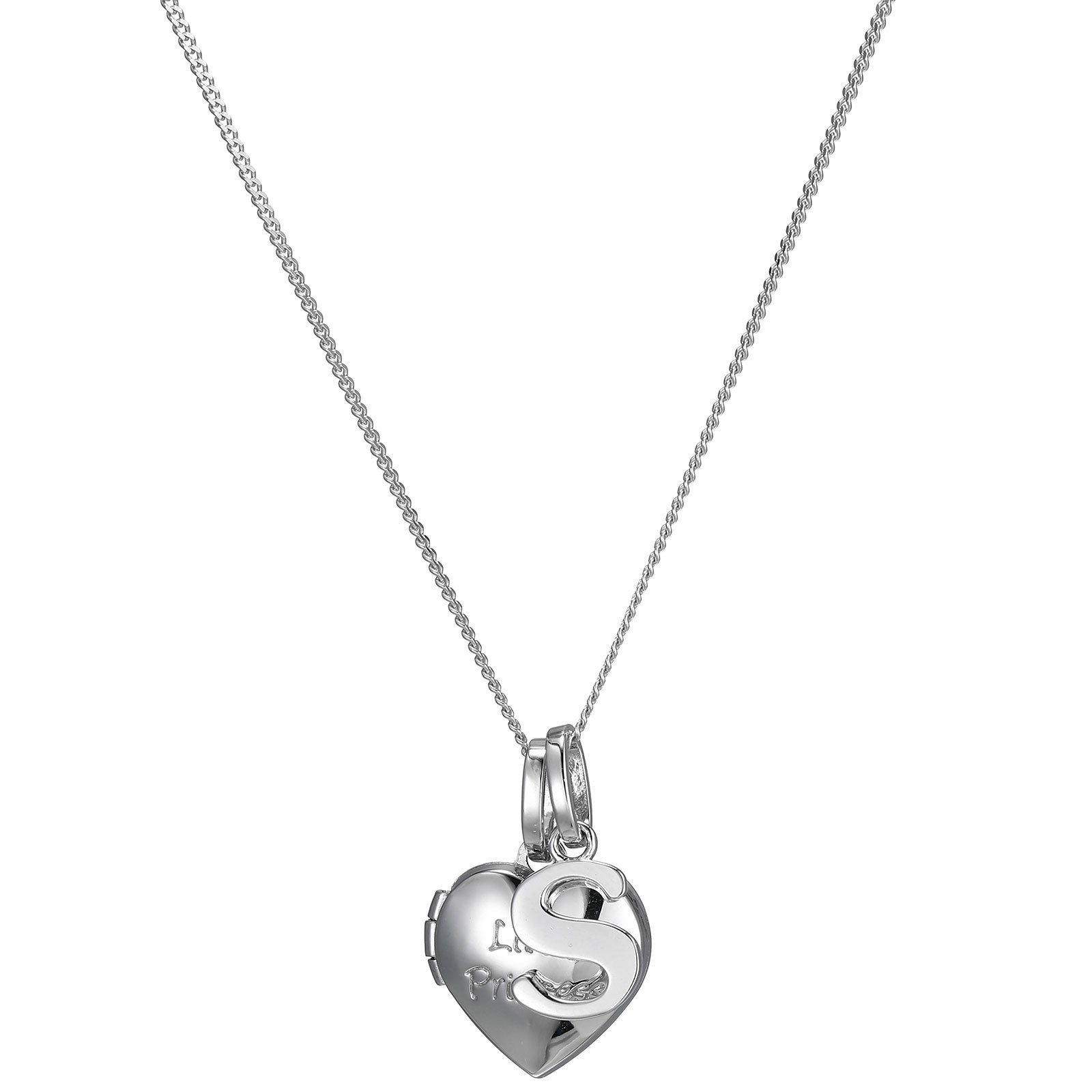 Sterling Silver Heart 40cm Locket & Initial S Children's Pendant – Zamels