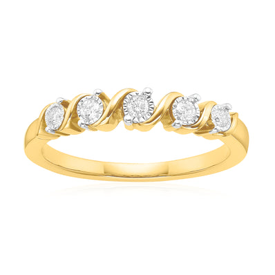 9ct Yellow Gold Round Cut with 0.10 CARAT tw of Diamonds Ring