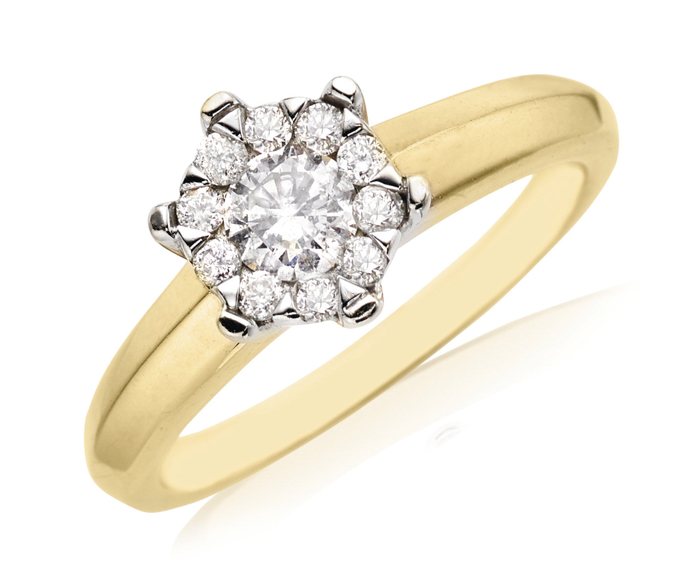 9ct Yellow and White Gold Round Cut 0.50 Carat tw Diamond Ring